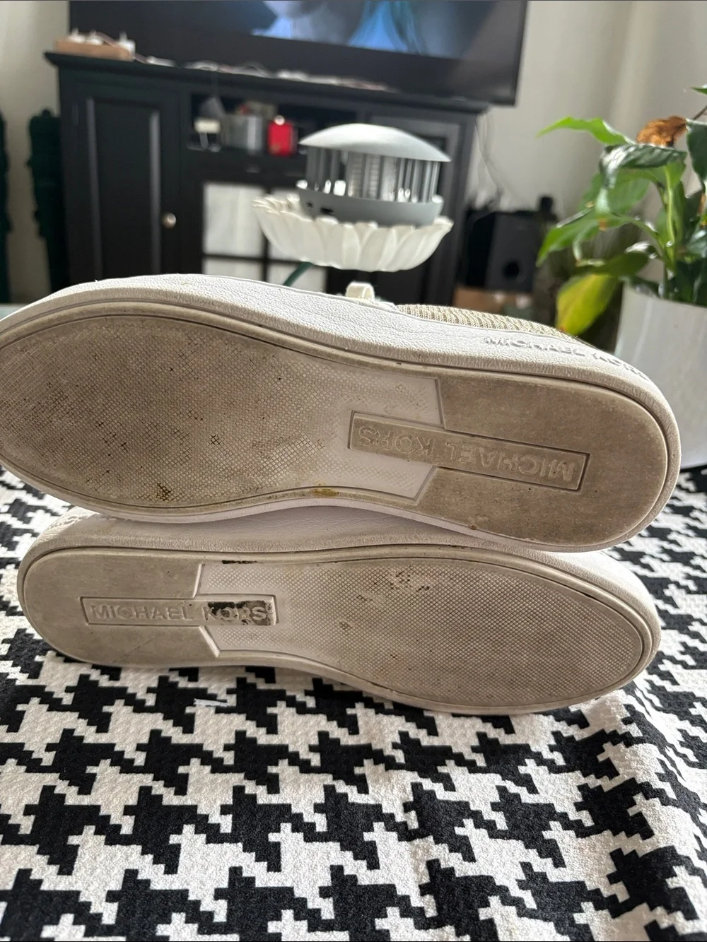 Michael Kors Women’s Metallic Gold and Cream Knit Sneakers